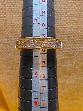 Vintage Trillion channel-set pink CZ band ring 925 Gold  sterling silver PJM